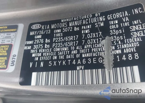 2014 Kia Sorento Lx from USA, damaged, VIN 5XYKT4A63EG471488